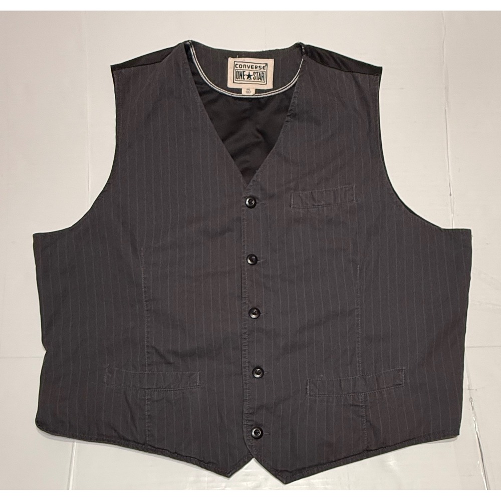 Converse One Star Mens XXL Gray Pinstripe Button Front Waistcoat Cinch Back Vest